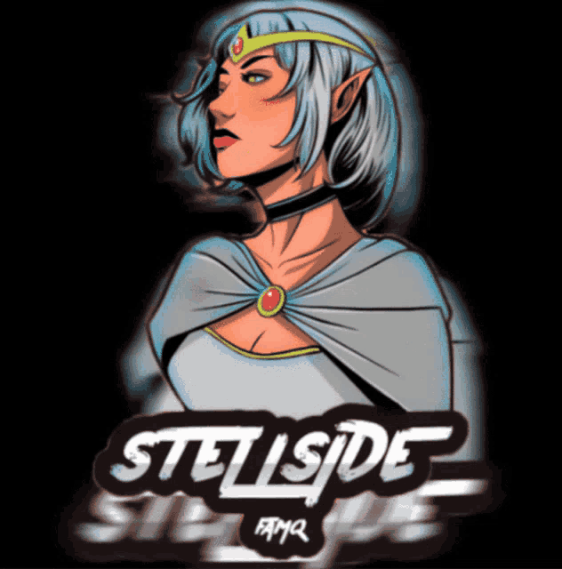 a drawing of a woman with a crown on her head and the words stellside on the bottom