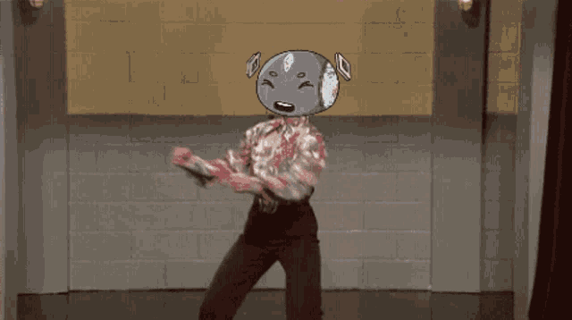 a pixel art drawing of a person with a robotic head
