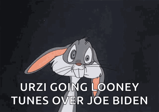 a cartoon of bugs bunny with the words urzi going looney tunes over joe biden