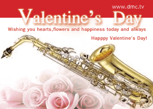 a valentine 's day card with a saxophone and roses