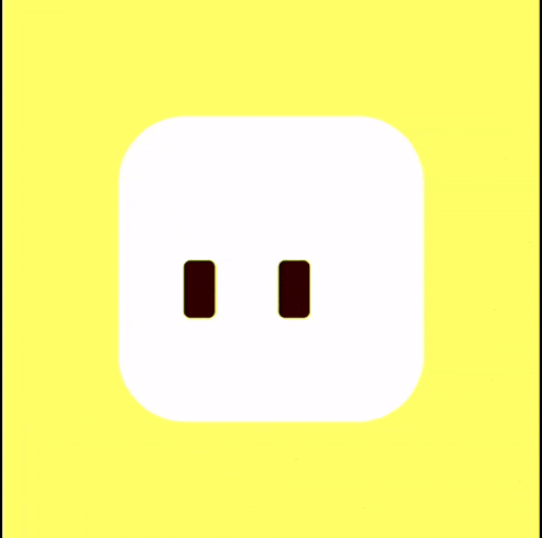 a yellow background with a white square with two black squares in it