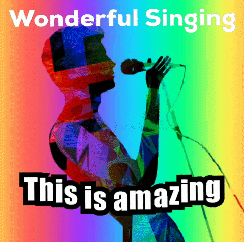 a man singing into a microphone with the words " wonderful singing this is amazing "
