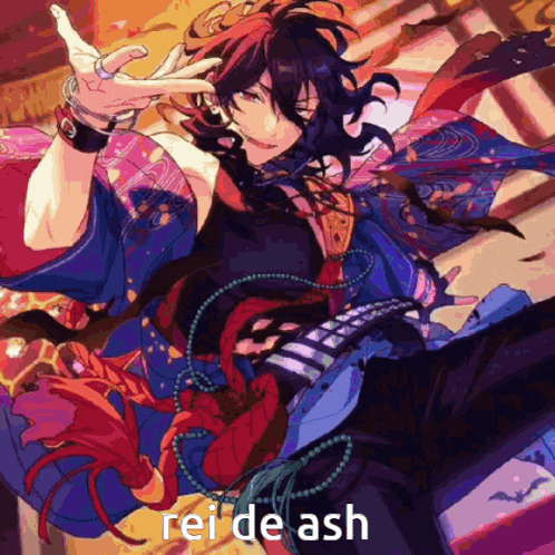 a drawing of a person with the word rei de ash on the bottom