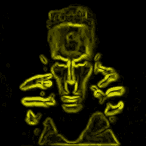 a yellow drawing of a person with the letter a in the lower right corner