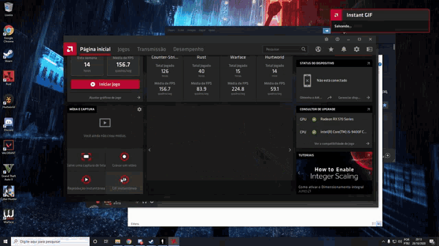 a screenshot of a computer screen with instant gif on the top right