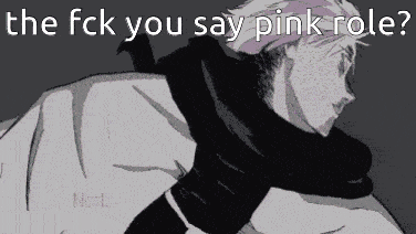 a cartoon of a man with a scarf around his neck and the words `` the fck you say pink role '' .