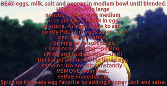 a recipe for eggs milk salt and pepper in a medium bowl until blended