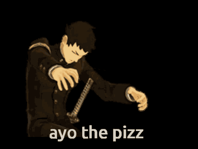 a man in a suit is doing a handstand with the words ayo the pizz on the bottom