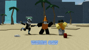 a screenshot of a video game with wanna caw written on the bottom