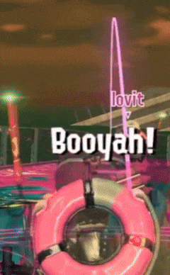 a pink life preserver with the words booyah written above it