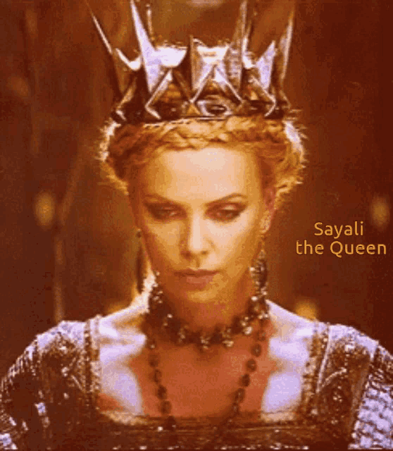 a woman with a crown on her head and the words sayali the queen