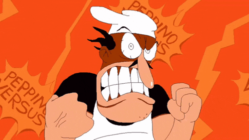 a cartoon of a man with a bandana on his head and the words peppino versus