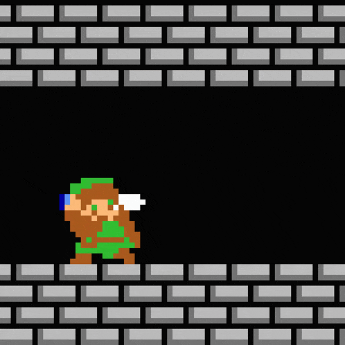 a pixel art of a video game character with a hat on .