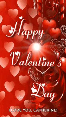 a valentine 's day greeting card with hearts and the name catherine
