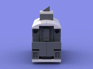 a lego train is sitting on a purple surface .