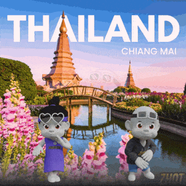 an advertisement for thailand chiang mai shows a couple of cartoon characters