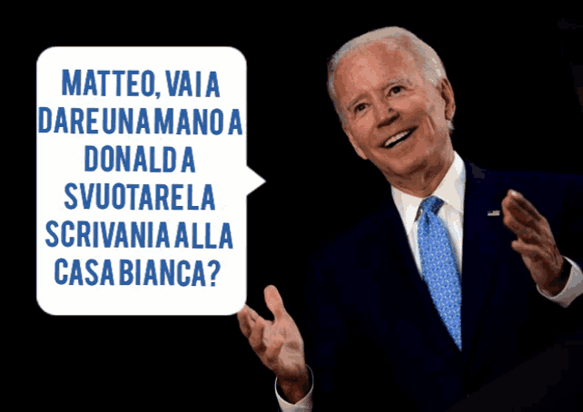 a man in a suit and tie with a speech bubble that says matteo vai a dare una mano