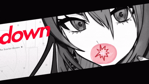 a black and white drawing of a girl with the word down on the bottom right