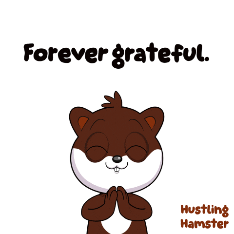 a cartoon of a hamster praying with the words forever grateful above it