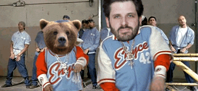 a man with a bear head is wearing a jersey that says stance 42