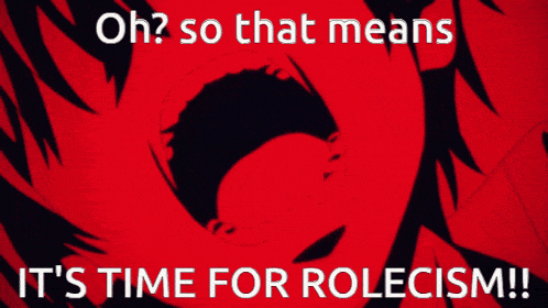 a red background with a white eye and the words oh so that means it 's time for rolecism