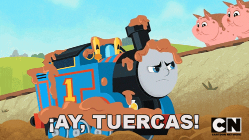 a cartoon of a train with the words ay tuercas on it