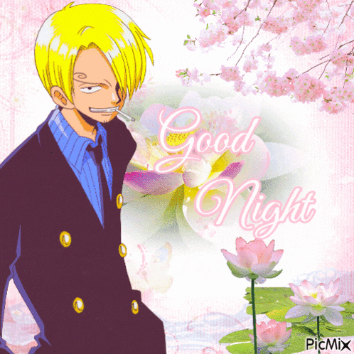 a picture of a man smoking a cigarette with the words good night on it