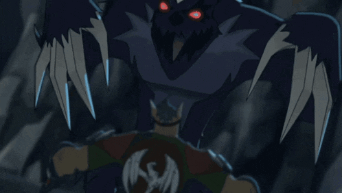 a cartoon drawing of a monster with red eyes and a ssm logo on his back