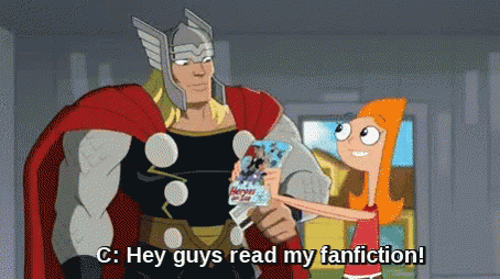 a cartoon of thor and perry saying hey guys read my fan fiction