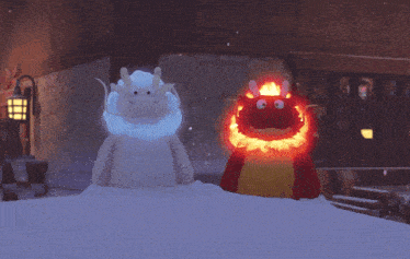 a mouse is laying on a bed with a fire in the background