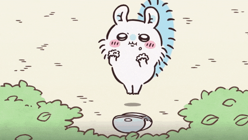 a cartoon drawing of a white rabbit standing next to a robot