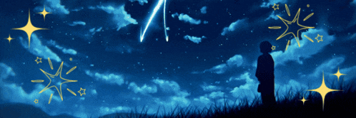 a silhouette of a person looking up at the night sky with stars