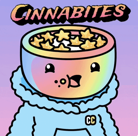 a cartoon drawing of a bowl of cereal with the words cinnabites on the top