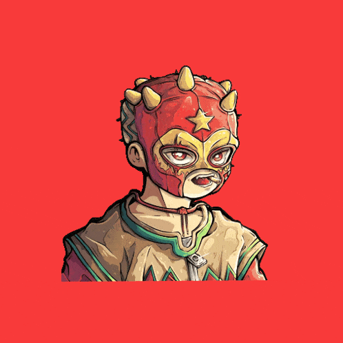 a cartoon drawing of a person wearing a mask with spikes