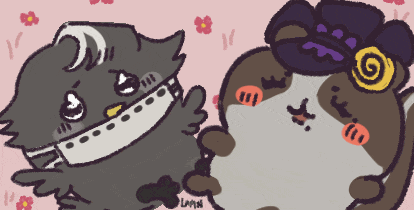 a drawing of a cat and a bird with the name lama on the bottom right
