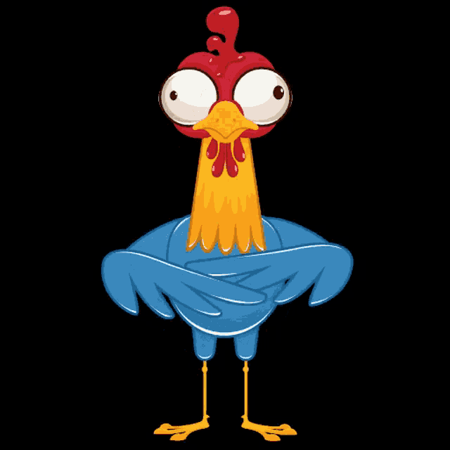 a cartoon rooster with a red crest and yellow beak