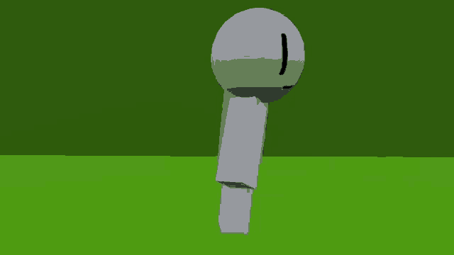 a 3d rendering of a cartoon character standing on a green field .