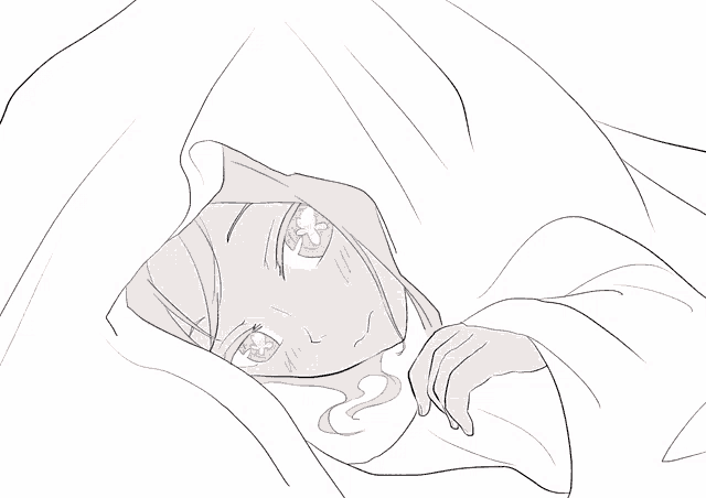 a drawing of a girl with a flower in her eye