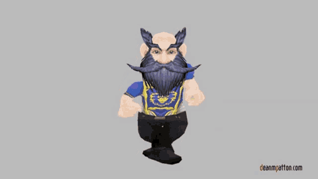 a 3d model of a dwarf with a beard and mustache is displayed on deanmpatton.com