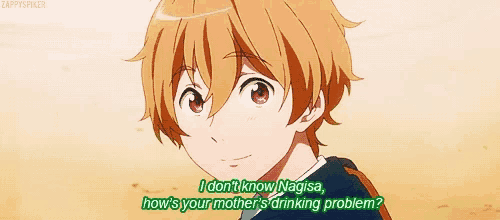 a young boy with blonde hair and red eyes is smiling and talking to someone .