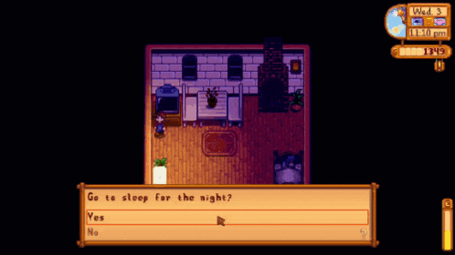 a screenshot of a video game asking the player to sleep for the night