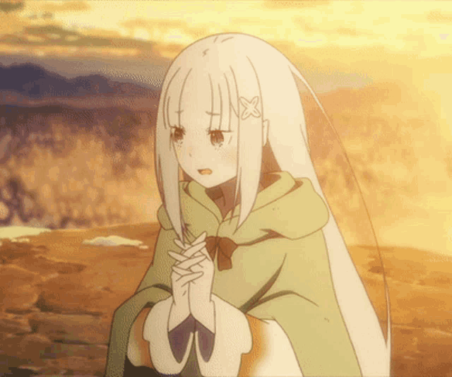 a girl with long white hair has an x on her hair