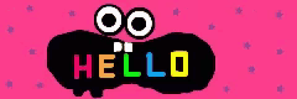 a colorful hello sign with a pink background and stars