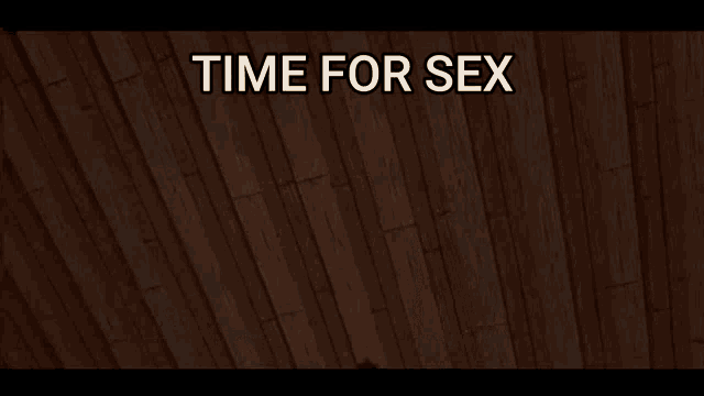 a cartoon character is sitting in front of a wooden wall that says time for sex