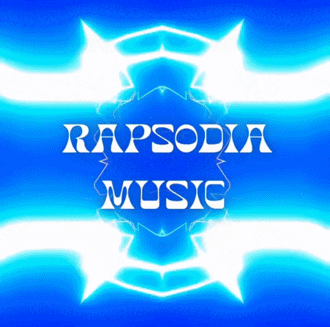 a blue background with the words rapsodia music
