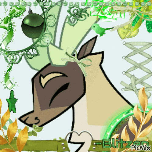 a drawing of a deer with a green ribbon around its head is displayed on a picmix page