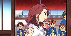 a group of cartoon characters are standing in a room .