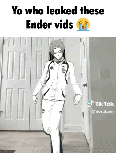 a black and white drawing of a person with a caption that says yo who leaked these ender vids