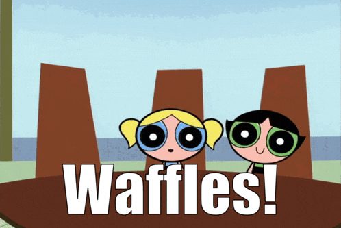 the word waffles that is on a cartoon character