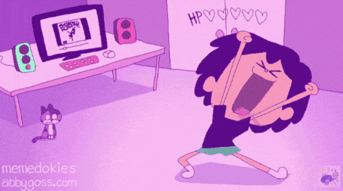 memedokies abbygoss.com shows a cartoon of a girl dancing in front of a computer